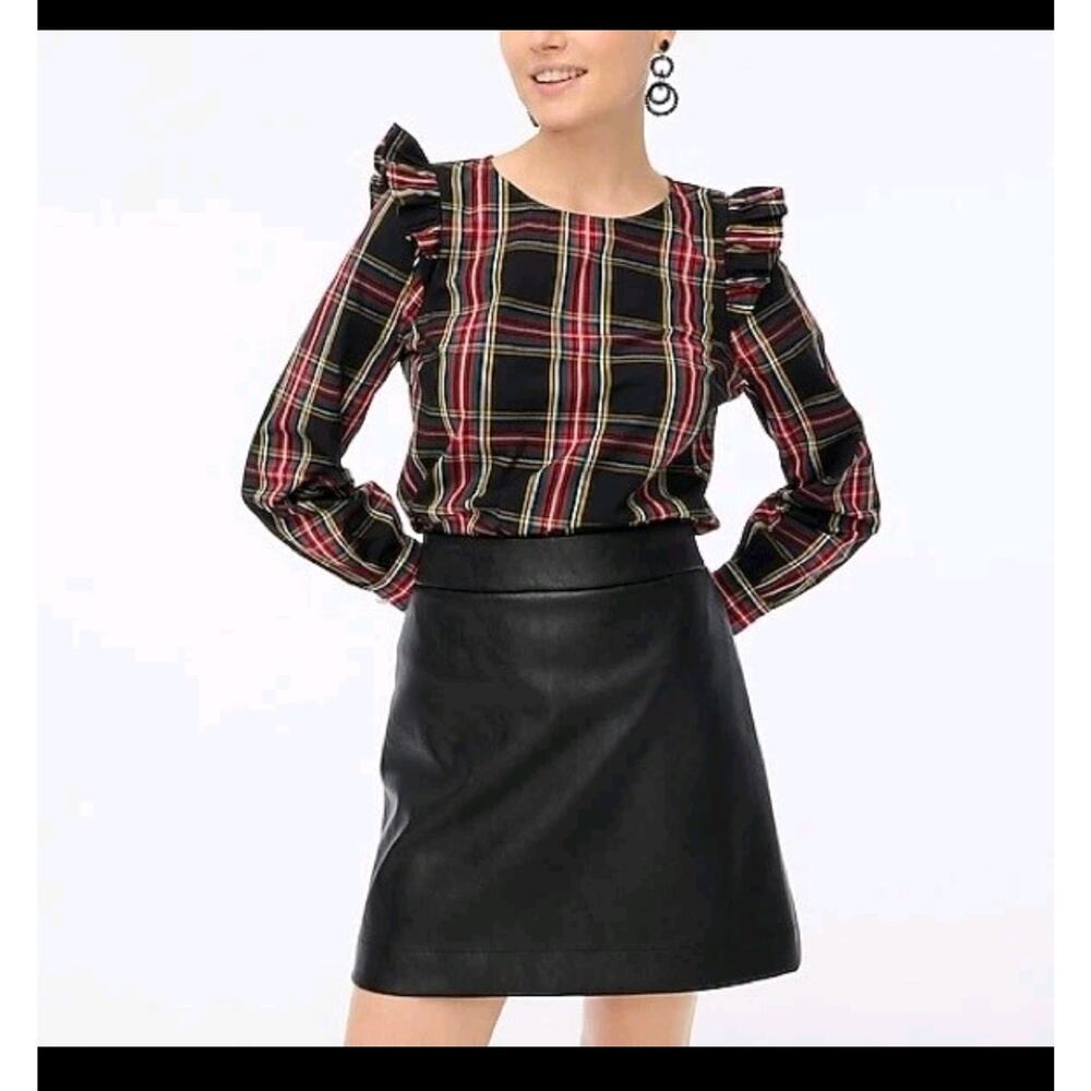 J Crew BM024 XS Cotton-Poplin Stewart Tartan Plaid Popover Top Ruffles Holiday